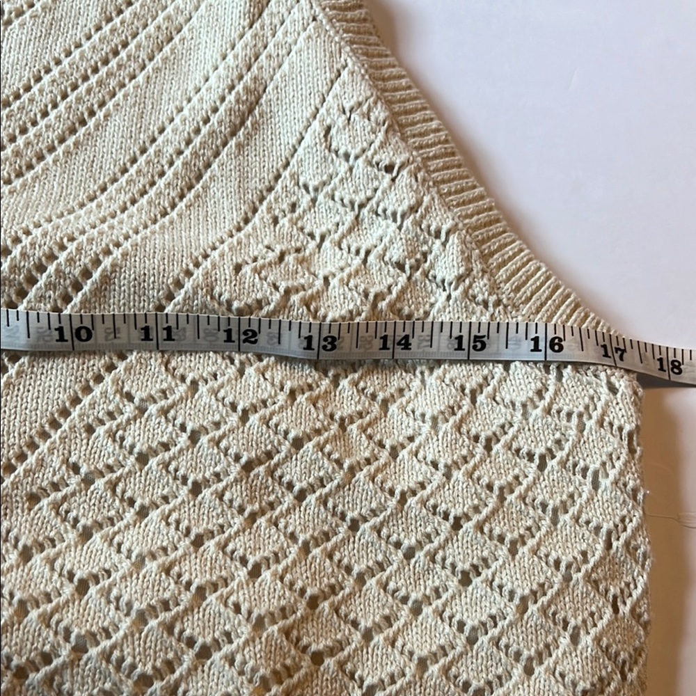 Freshman 1996 Retro High Neck Cream Knit Sleeveless Cropped Sweater Top SZ L EUC - Picture 6 of 8